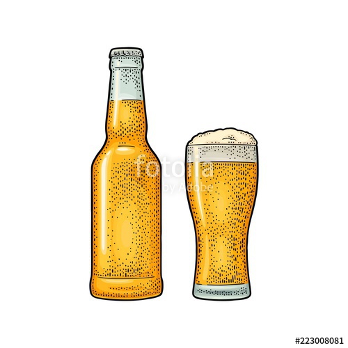 500x500 Glass Beer And Close Beer Bottle Vector Engraving Vintage Stock