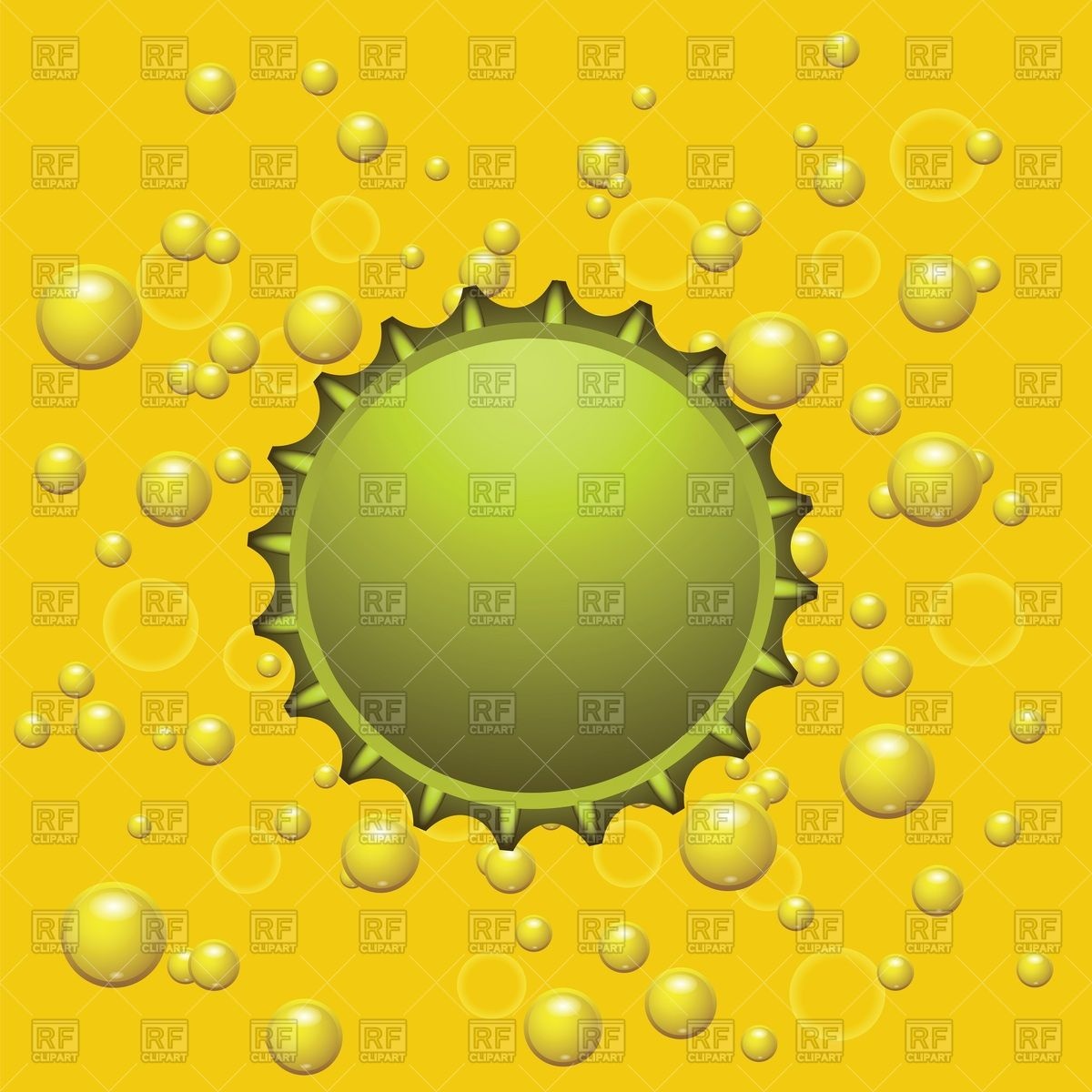 1200x1200 Beer Cap On Yellow Background With Bubbles Vector Image Of Objects