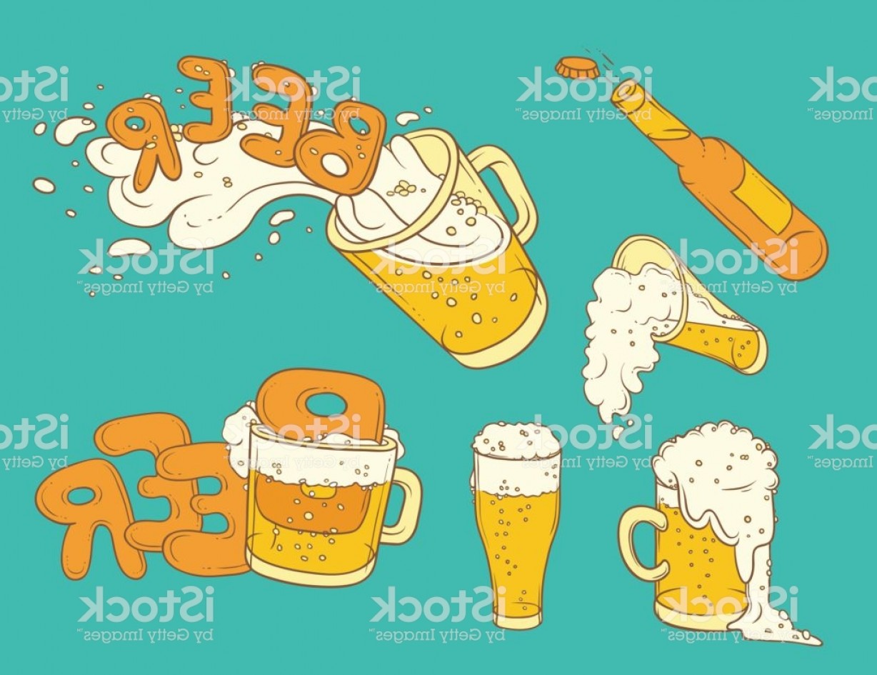 1228x945 Vector Set Sketch Illustration Pint Tumbler And Bottle Of Beer
