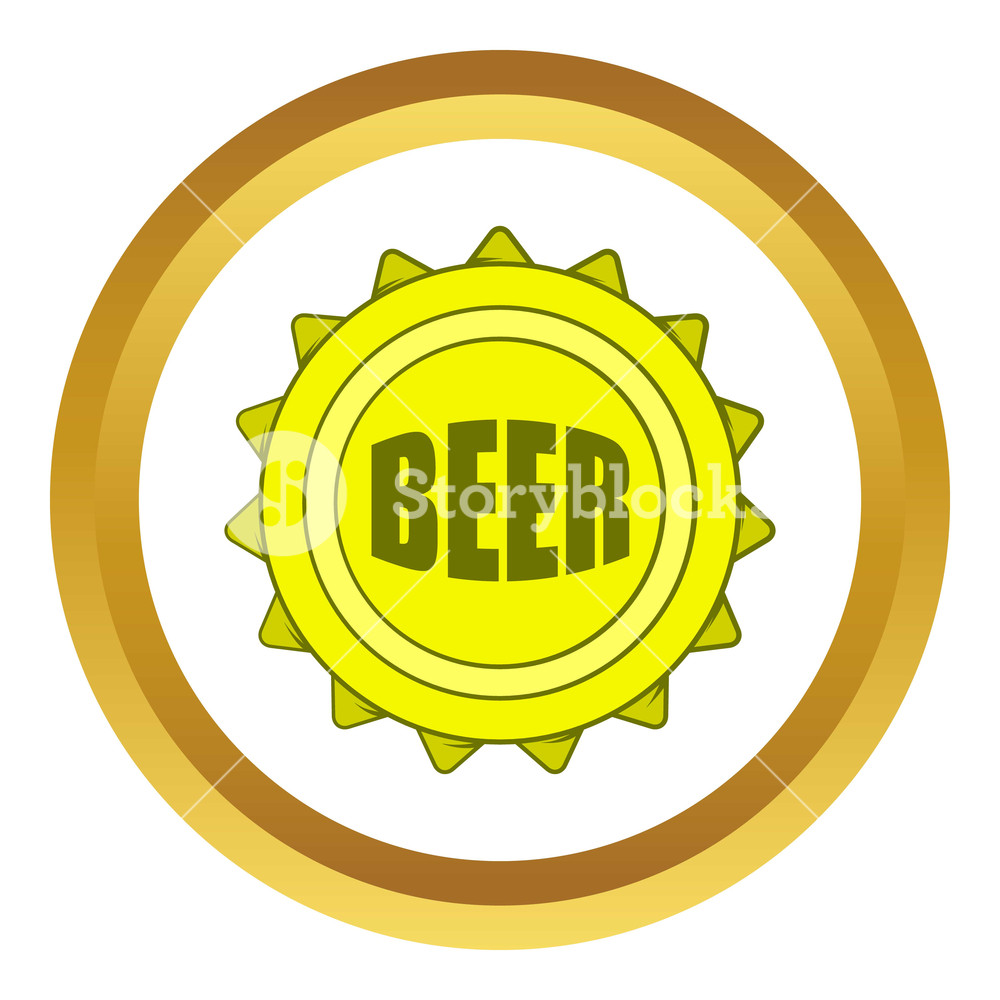 1000x1000 Beer Bottle Cap Vector Icon In Golden Circle, Cartoon Style