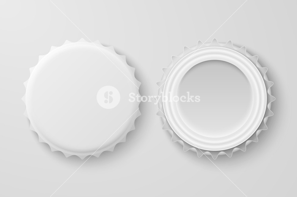 1000x664 Vector Realistic White Blank Beer Bottle Cap Set Closeup