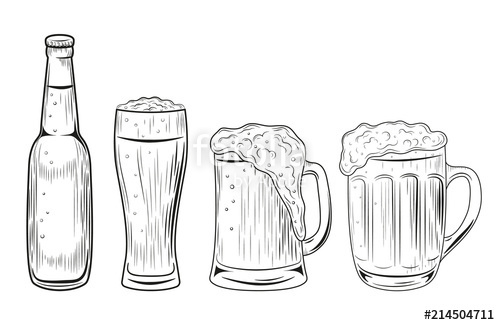 500x325 Beer Bottle And Glasses Vector Illustration Isolated On White