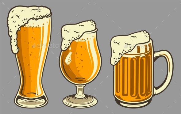 590x372 Beer Mug And Glasses With Foam Set In Vintage Style Vector