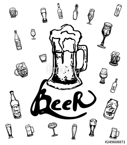 436x500 Set Of Beer Objects Hand Drawn Vector Illustration Vector Set