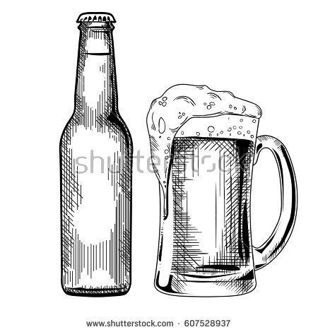 450x470 Beer Glass And Bottle Vintage Vector Engraving Illustration