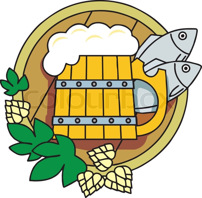 800x784 Beer With Hops, A Barrel And Fish Stock Vector Colourbox