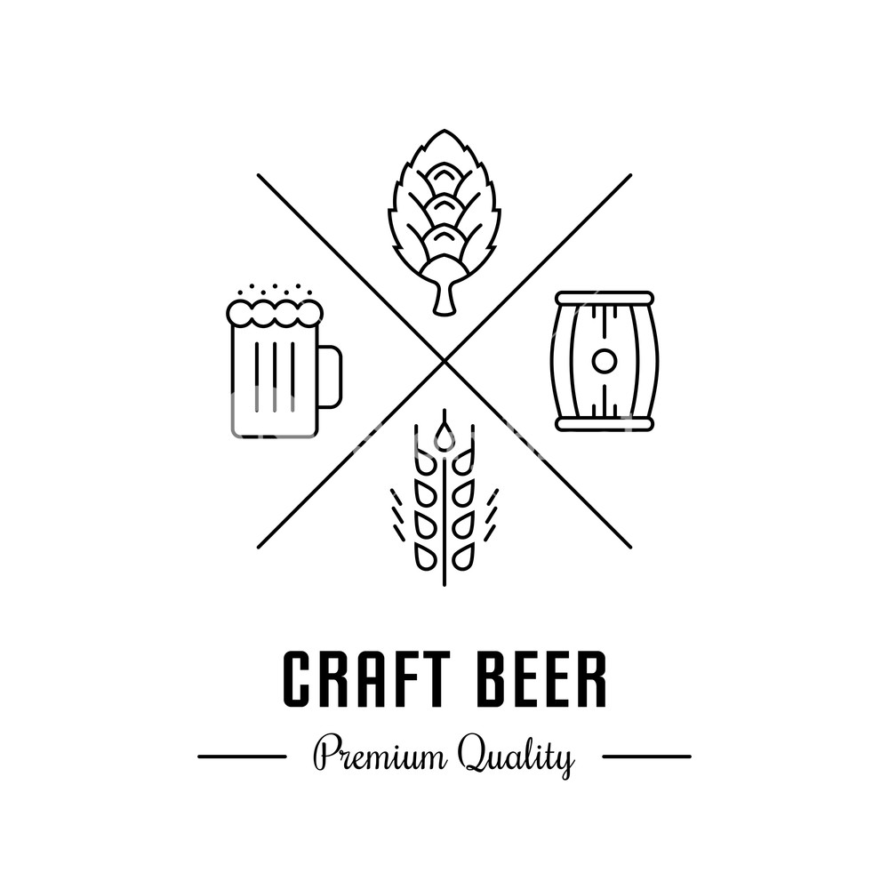 1000x1000 Vector Logo Beer With Wheat, Hops, Beer Mug And Barrel Hipster