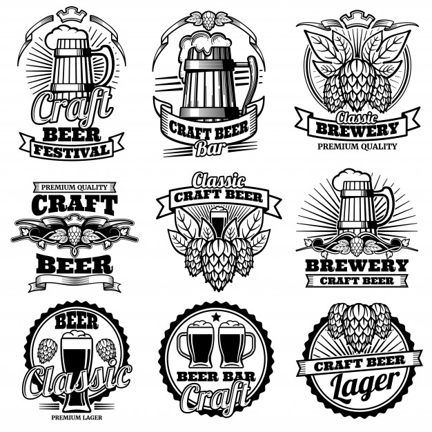 626x626 Vintage Beer Drink Bar Vector Labels Retro Brewery Emblems