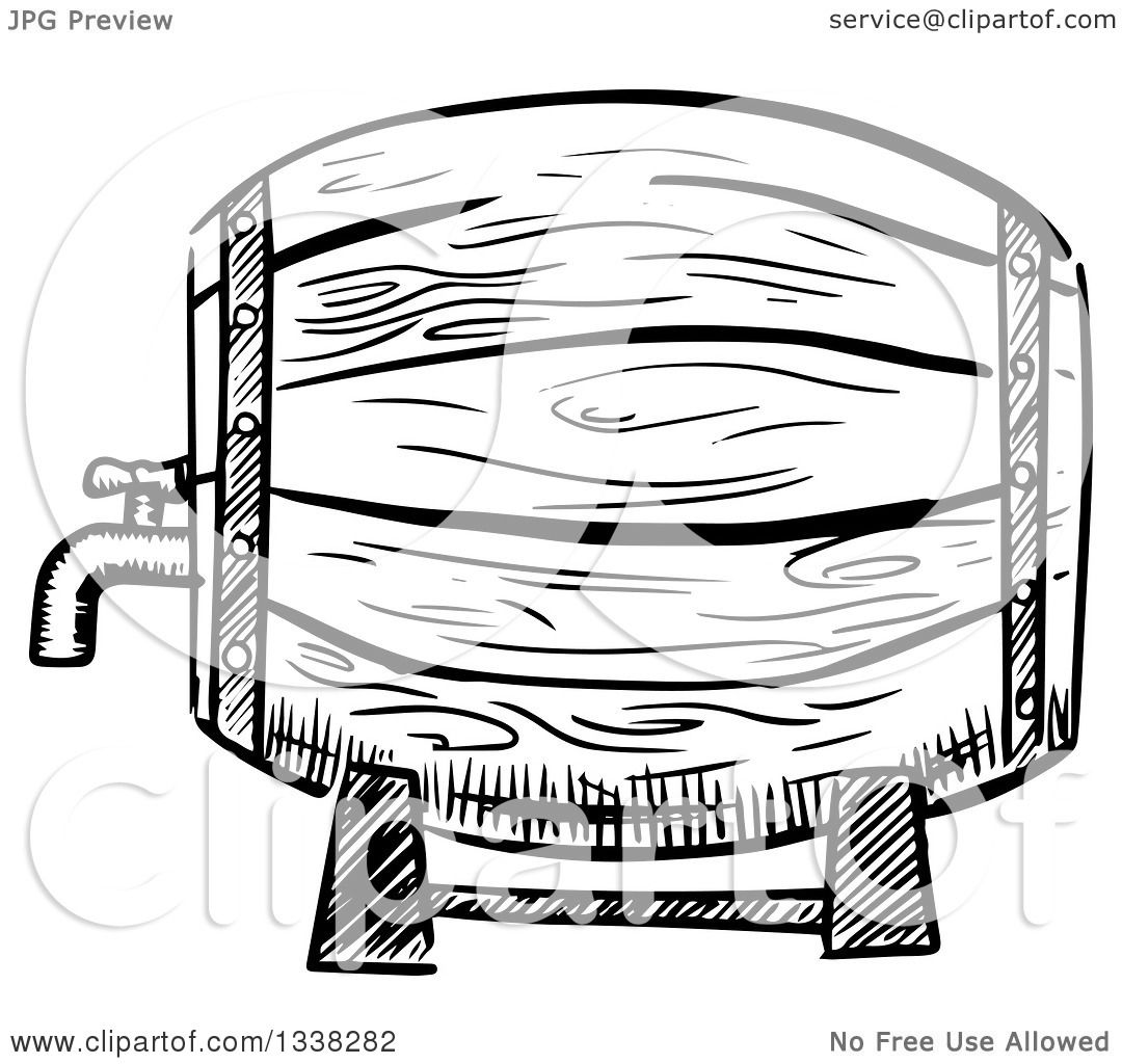 1080x1024 Clipart Of A Sketched Black And White Beer Keg