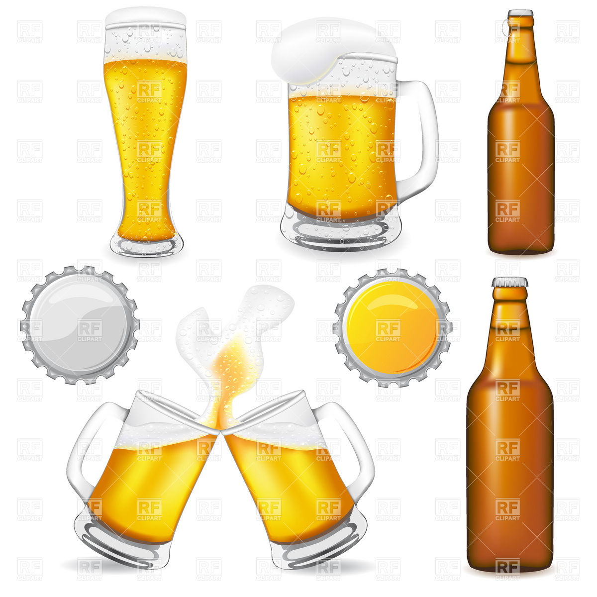 1200x1200 Brown Beer Bottle, Glass And Mugs Vector Image Of Food