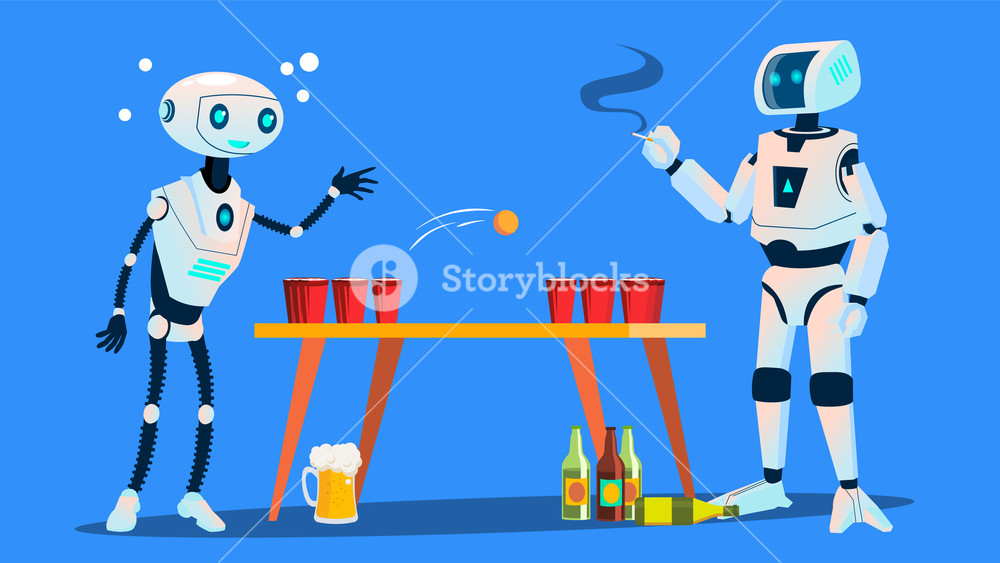 1000x563 Two Robots Playing Beer Pong On Party Vector Isolated