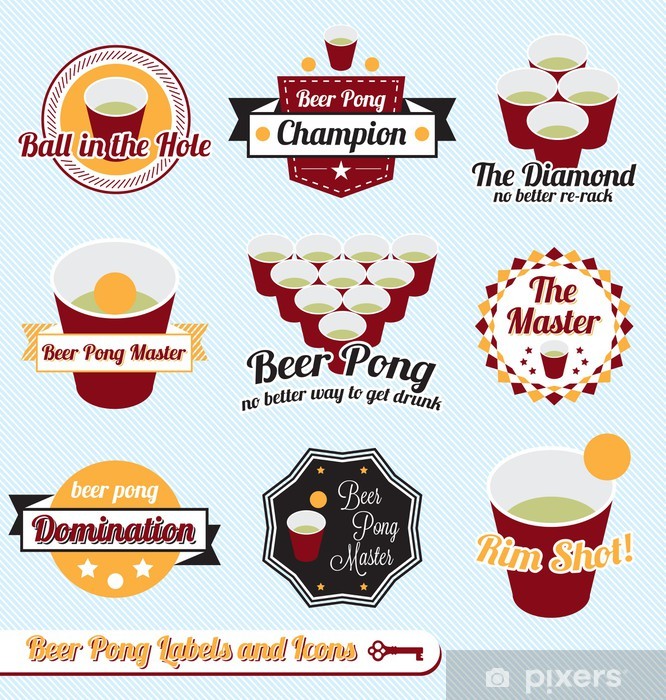 666x700 Vector Set Beer Pong Champion Labels And Icons Wall Mural