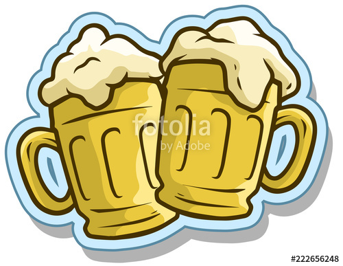 500x387 Cartoon Cool Beer Mugs Vector Sticker Icon Stock Image