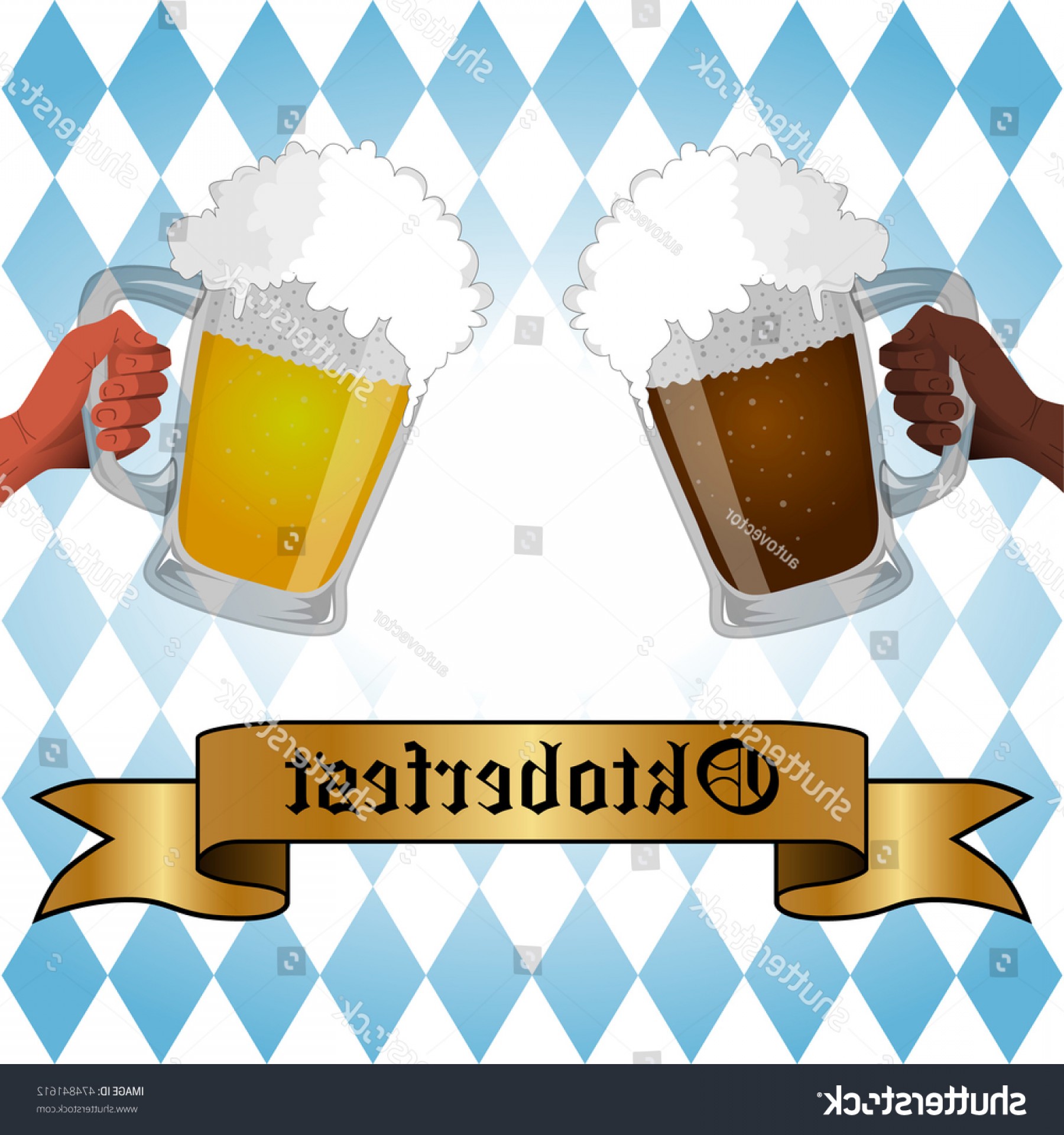 1800x1920 Oktoberfest Vector Illustration Two Beer Mugs Handandbeak