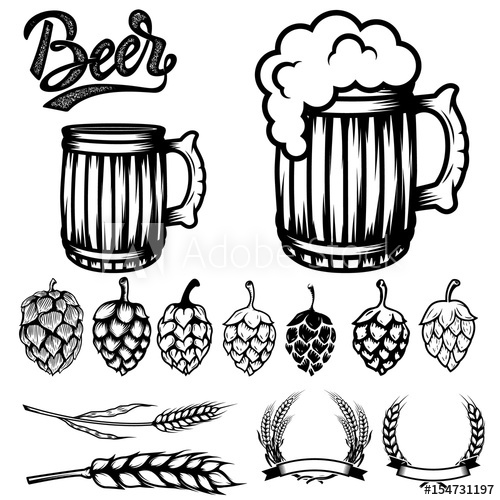 500x500 Set Of Components For Beer Labels Design Beer Mugs, Hops, Wheat