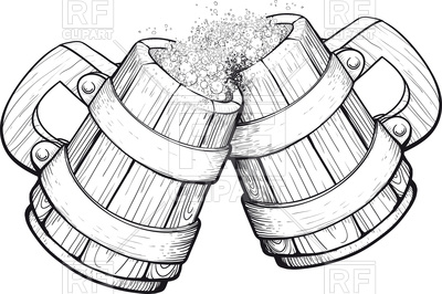 400x266 Two Old Wooden Beer Mugs Vector Image Of Food And Beverages
