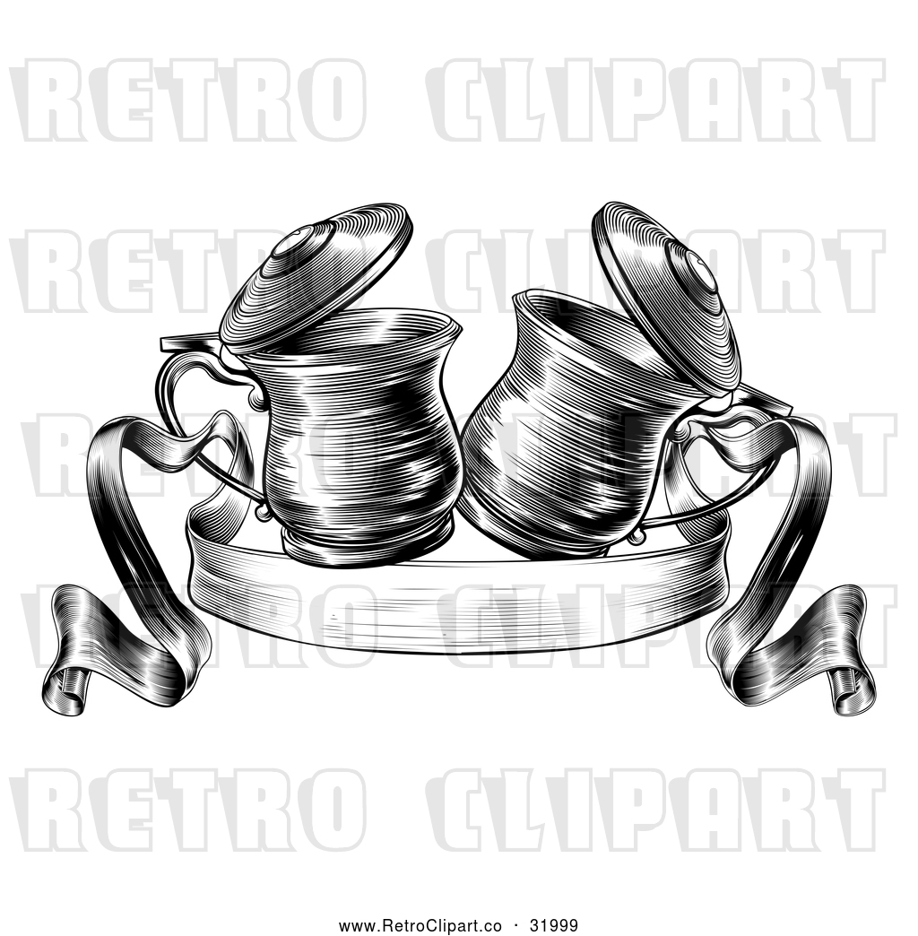 1024x1044 Vector Clip Art Of A Retro Black And White Beer Steins Together