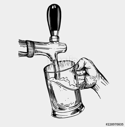 493x500 Beer Is Poured Into A Mug Beer Tap Hand Drawn Illustration