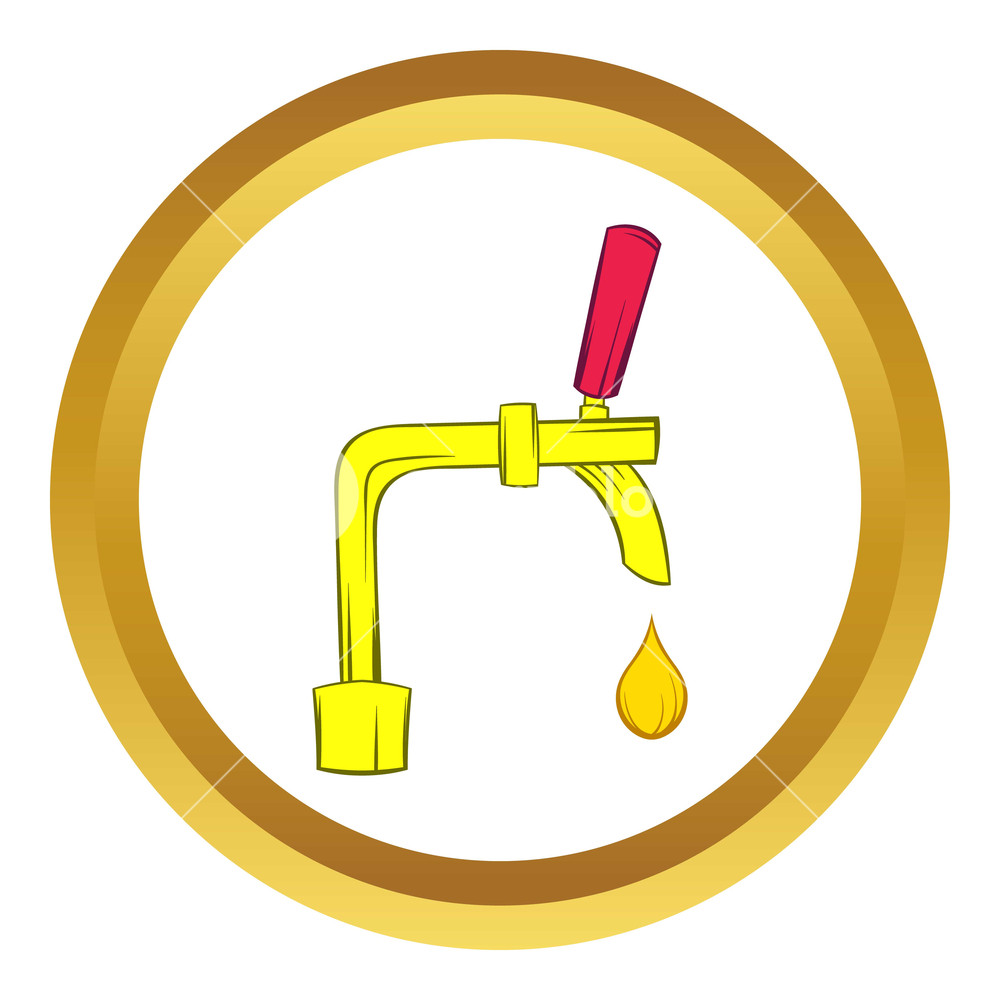 1000x1000 Beer Tap Vector Icon In Golden Circle, Cartoon Style Isolated
