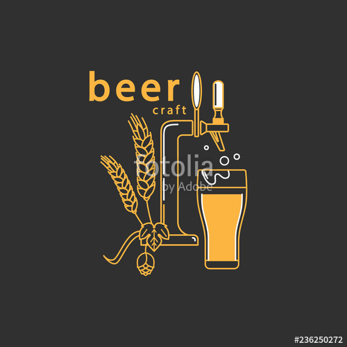 500x500 Vector Symbol In Modern Line Style With Beer Tap, Hop, Wheat