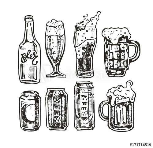 500x483 October Fest Vector Beer Glasses And Mugs In Hand Drawn Style