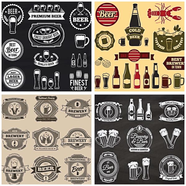 600x600 Beer Labels Retro Set Vector Free Download