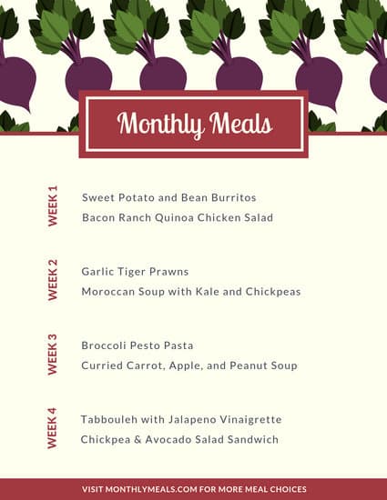 425x550 Cream With Beets Vector Pattern Monthly Menu