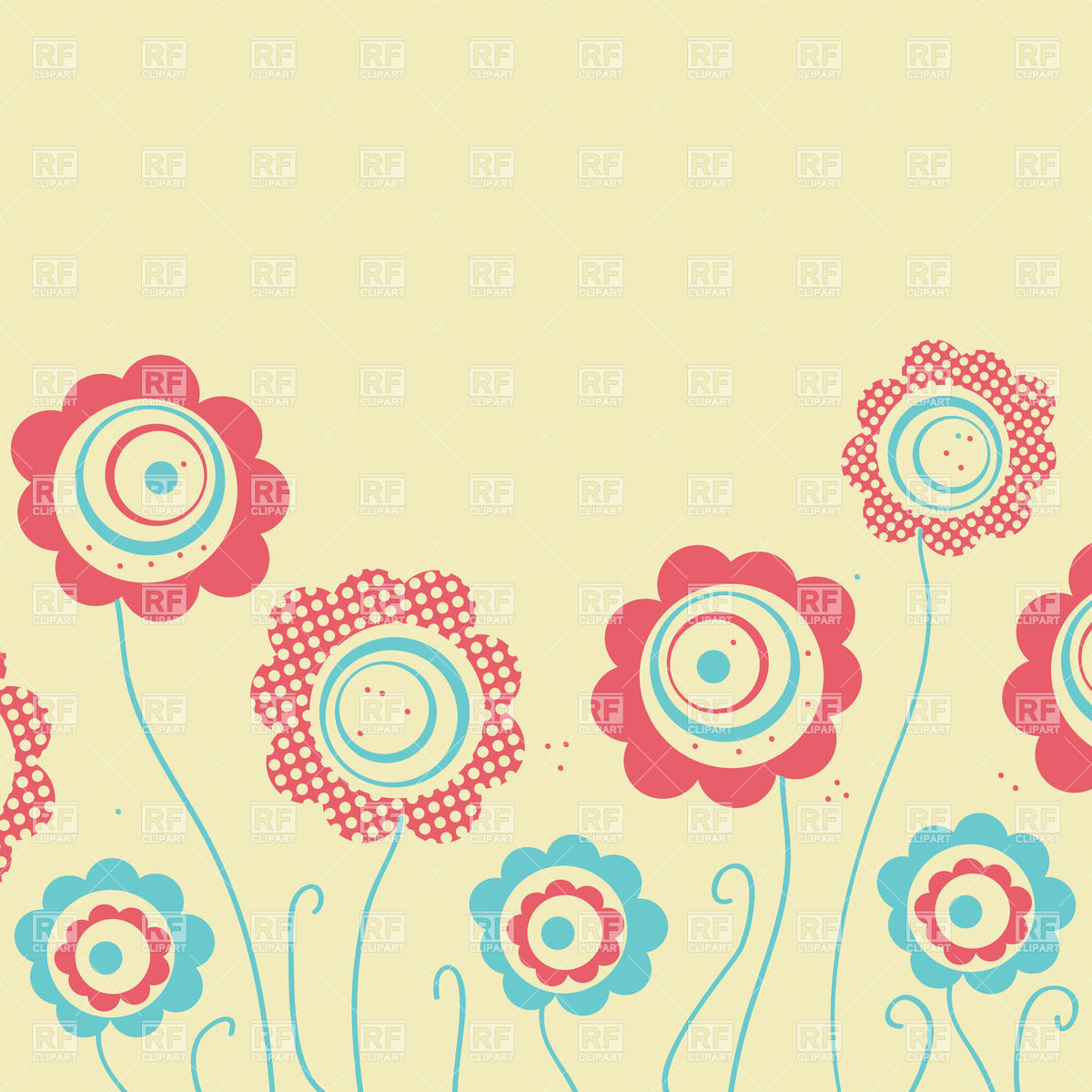 1200x1200 Stylized Cartoon Flowers On Beige Background Vector Image