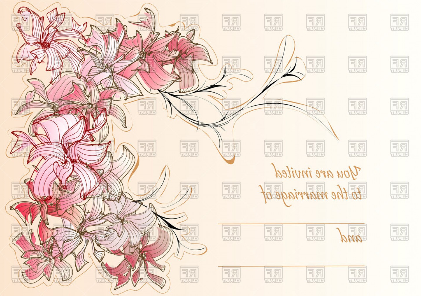 1440x1015 Wedding Card With Flowers On Beige Background Vector Clipart