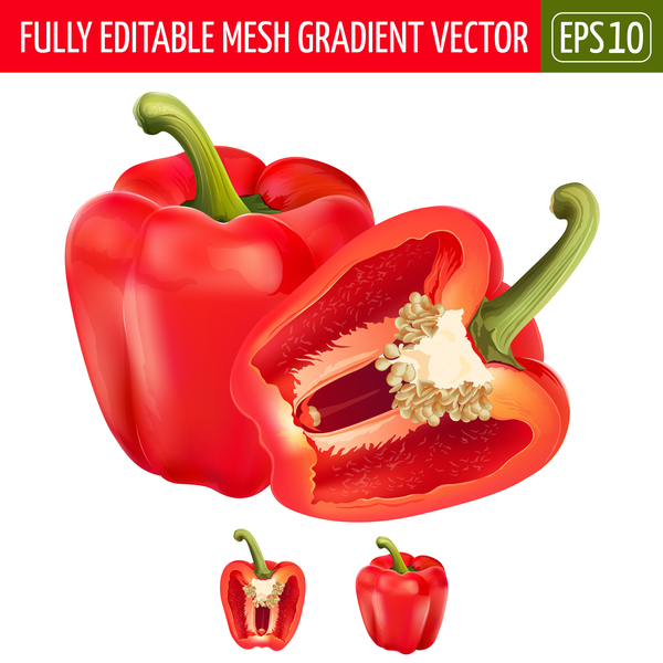 600x600 Red Pepper With Slice Realistic Vectors Free Download