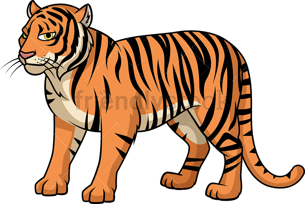 1060x711 Wild Bengal Tiger Cartoon Clipart Vector