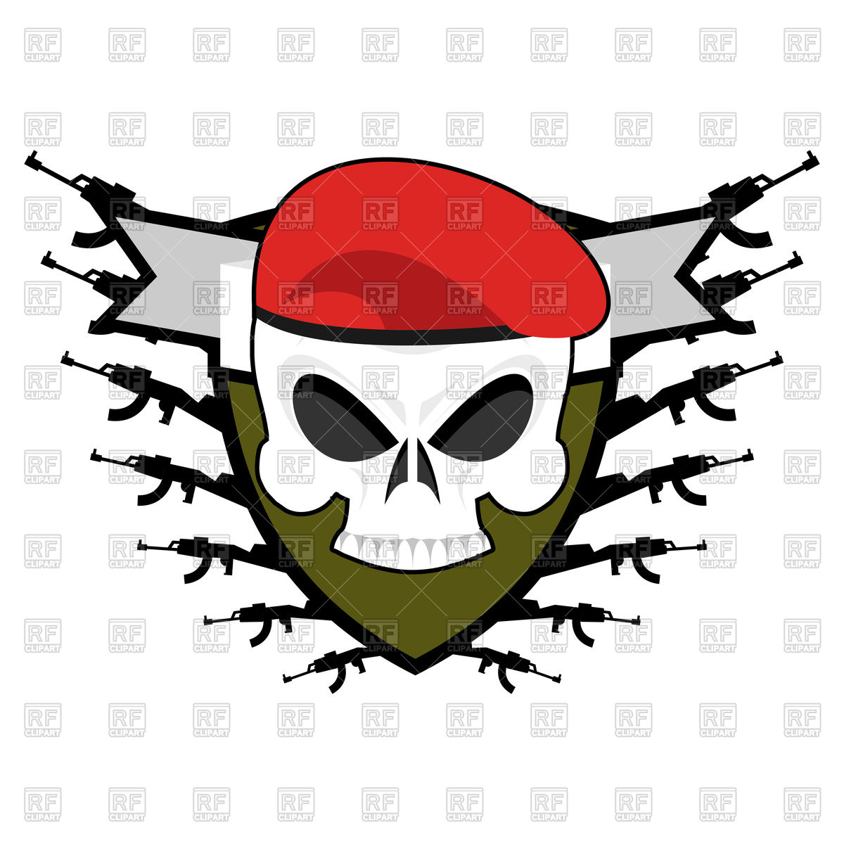 1200x1200 Military Emblem With Skull In Red Beret And Weapons Vector Image