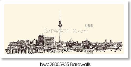 435x225 Berlin Skyline Silhouette Engrave Vector Hand Draw, Art Print