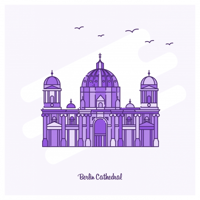 640x640 Berlin Cathedral Landmark Purple Dotted Line Skyline Vector Illu