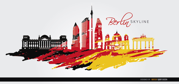 600x283 Berlin Skyline Flag Painted Background Free Vector Free Vectors