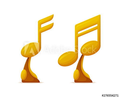 500x411 Note Shaped Music Awards, Gold Trophy Cups Vector Musical Art