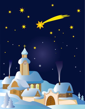 352x450 Christmas Winter Landscape In Central Europe With Bethlehem Star