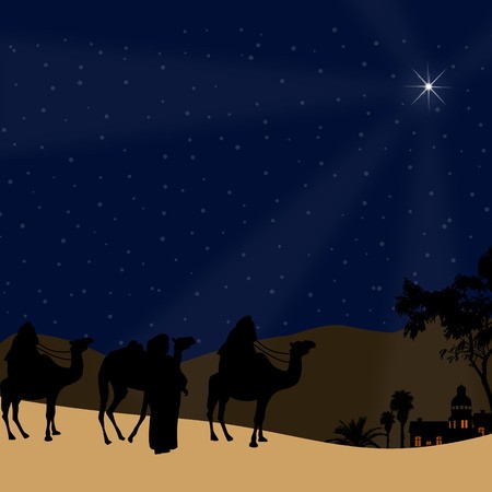450x450 Classic Three Magic Scene And Shining Star Of Bethlehem, Vector