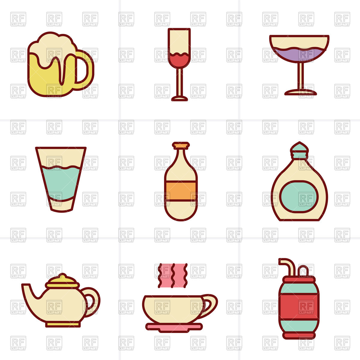 Icons Style Of Beverage Vector Image Of Food And Beverages 1200x1200 Icons Style Of Beverage Vector Image Of Food And Beverages