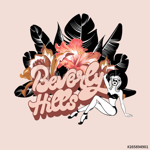 500x500 Beverly Hills Vector Hand Drawn Lettering With Illustration