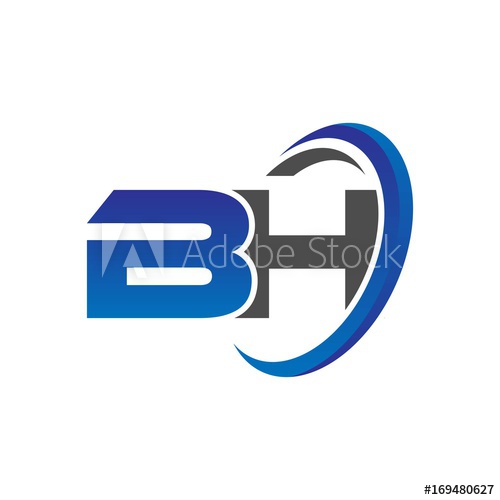 500x500 Vector Initial Logo Letters Bh With Circle Swoosh Blue Gray