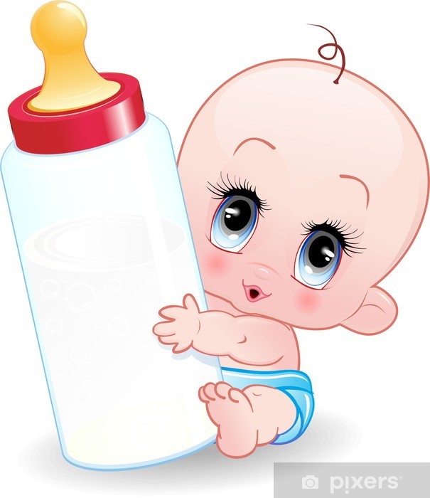 605x700 Neonato Con Biberon Baby With Baby Bottle Vector Wall Mural