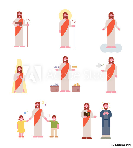 450x500 Jesus Character Set In The Bible Flat Design Vector Graphic Style