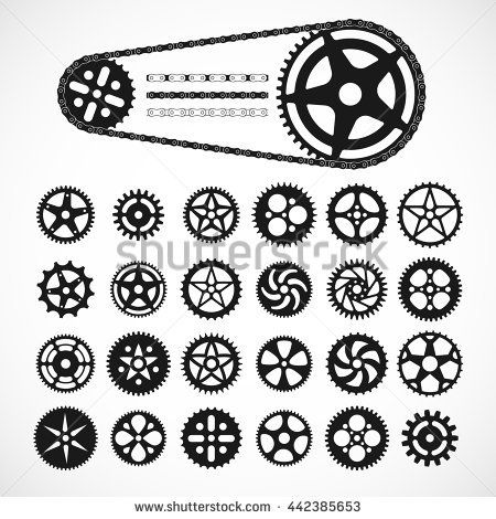 450x470 Gears And Bicycle Chans, Black Vector Graphics Shapes