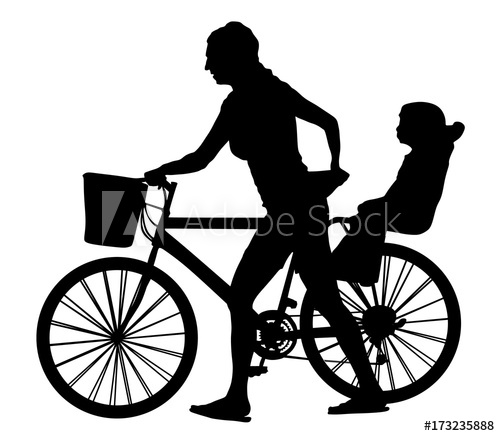 Mother With Baby Riding Bicycle Vector Silhouette Lady Walking 500x436 Mother With Baby Riding Bicycle Vector Silhouette Lady Walking