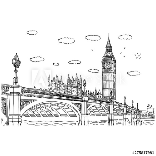 500x500 Big Ben In London Vector Illustration Sketch Doodle Hand Drawn
