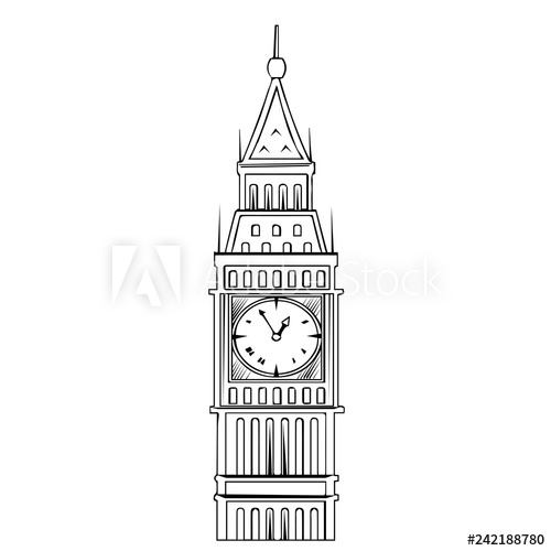 500x500 Big Ben With Double Decker In London Vector Illustration Black