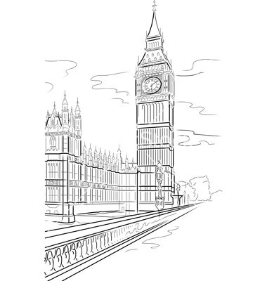 380x400 Drawing Big Ben Of Tower In London Uk Vector +by+mirumur
