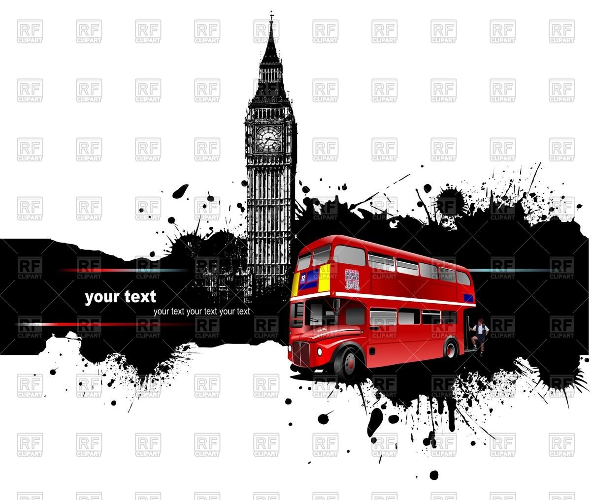 1200x1016 London Double Decker Bus On Grunge Background With Big Ben Vector