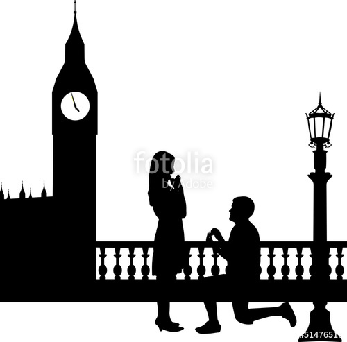 500x493 Romantic Proposal In London In Front Of Big Ben Silhouette Stock